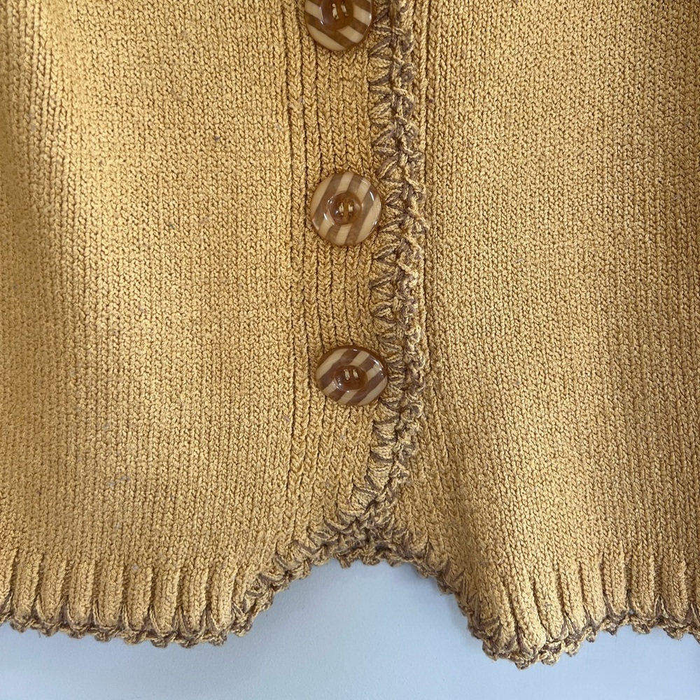 Lacoste Hungarian Fray Fringe Linen Cotton Vintage Cardigan, Mustard Yellow, M - Picture 4 of 9